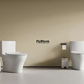 Two White Modern Toilets with Toilet Paper Holder Trash Can and Poliform Design