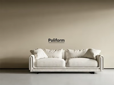Poliform Modern Beige Double Sofa with Soft Pillows in Minimalist Room 3d model