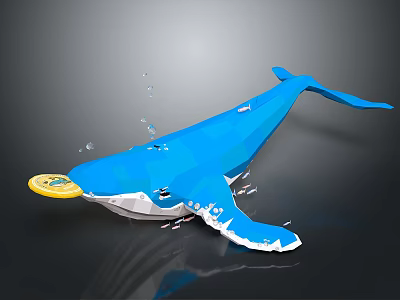 Blue Whale In Low Poly Style Holding Yellow Round Object With Water Droplets 3d model