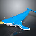 Blue Whale In Low Poly Style Holding Yellow Round Object With Water Droplets