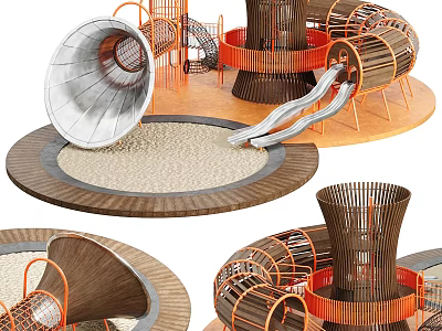 Modern Playground Equipment With Diverse Structures Slide And Sand Area 3d model
