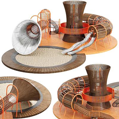 Modern Playground Equipment With Diverse Structures Slide And Sand Area 3d model
