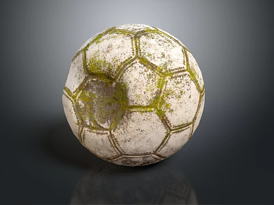 Old Soccer Ball Sports Equipment With Green Moss And Weathered Surface 3d model