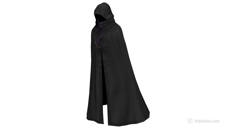 Mysterious Game and Movie Character Wearing Black Hooded Cloak with Flowing Hem 3d model 