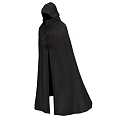 Mysterious Game and Movie Character Wearing Black Hooded Cloak with Flowing Hem