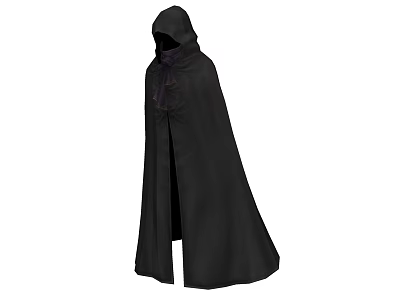 Mysterious Game and Movie Character Wearing Black Hooded Cloak with Flowing Hem 3d model