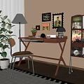 Quiet Ancient Style Desk and Chair Combination Storage Cabinet Table Lamp Floor Lamp Hanging Picture Combination Ornaments Combination Floor 3d model