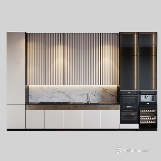 Modern Kitchen Interior With Sleek Cabinets Marble Countertop And Built In Appliances 3d model 