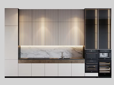 Modern Kitchen Interior With Sleek Cabinets Marble Countertop And Built In Appliances 3d model