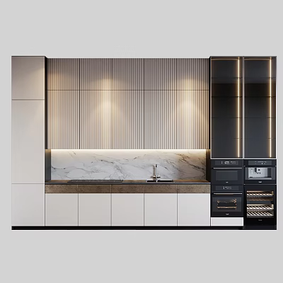 Modern Kitchen Interior With Sleek Cabinets Marble Countertop And Built In Appliances 3d model