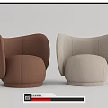 Modern Single Sofa with Curved Backrest and Rounded Design in Brown and Beige