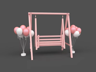 Cute Pink Swing Stand With Pink And White Balloons 3d model