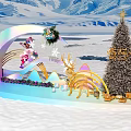 Scenic Photo Spot Featuring Skier Figure Snowy Mountains Rainbow Snowflakes And Christmas Tree