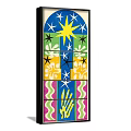 Colorful Decorative Wall Art With Star Flower Wave Patterns And Blue Yellow Pink Sections