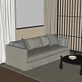 Quiet Three-person Sofa Straight-row Sofa Pillow Round Coffee Table 3d model