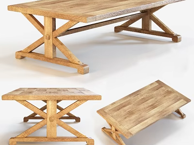 Wooden Dining Table With X Shaped Legs Simple Natural Design For Home 3d model