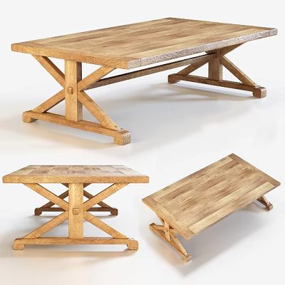 Wooden Dining Table With X Shaped Legs Simple Natural Design For Home 3d model