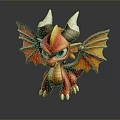 Game Movie Character Cute Red Dragon With Yellow Underbelly Black White Horns And Orange Wings