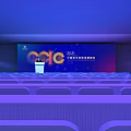 Modern Event Hall With Stage Large Screen Audience Seats And Lighting