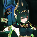 Elegant Woman In Elaborate Green Ornamental Outfit With Fantasy Background Details
