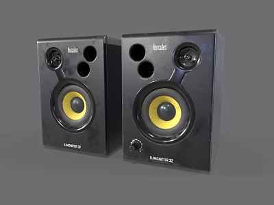 Nuance Black Studio Audio Speakers With Yellow Woofer For High Quality Sound 3d model