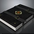 Black Leather Notebook with Gold Emblem Black Straps and Gold Buckles