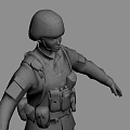Military Soldier Wearing Camouflage Uniform With Tactical Gear Backpack and Red Blue Badge
