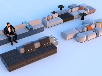 Comfortable Modern Casual Sofa Set With Multiple Configurations Soft Cushions And Side Tables 3d model