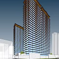 Two Modern High Rise Apartment Towers With Illuminated Windows And Green Surroundings