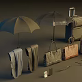 Everyday Travel Accessories Collection Featuring Umbrellas Handbags Suitcases Glasses and Wallets