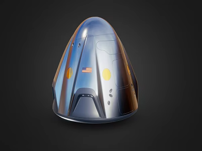Futuristic Silver Space Capsule With Aerodynamic Design Metallic Finish Accents On Black Background 3d model