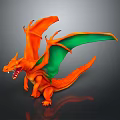 Game Movie Character Orange Mythical Dragon With Green Wings And Sharp Teeth