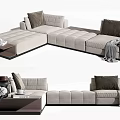 Light Beige L shaped Sectional Sofa With Dark Pillows And Coffee Table Decor 3d model