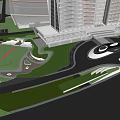 Modern Plaza Landscape Design With Curved Pathways Palm Trees And Water Features