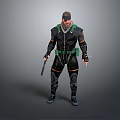 Male Game Movie Character In Green And Black Tactical Outfit With Beard And Gun