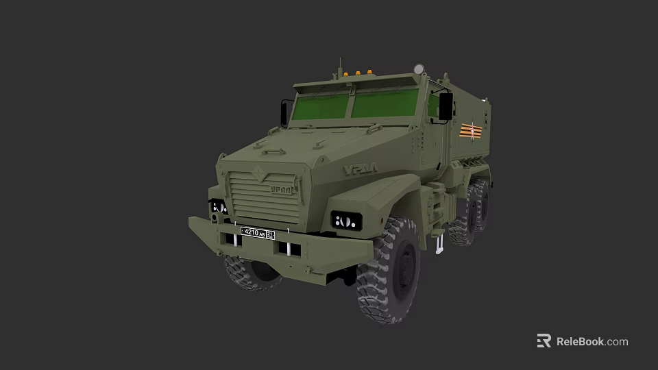 Green Military Tank With American Flag Armored Body And Large Wheels 3d model 