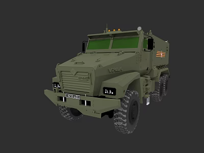 Green Military Tank With American Flag Armored Body And Large Wheels 3d model