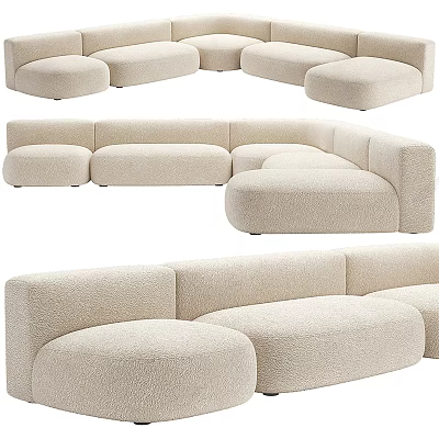 Beige Modular Sectional Sofa With Soft Upholstery And Curved Seating Design 3d model
