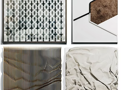 Modern Wall Decor Featuring Geometric Patterns Abstract Design Black Gold Stripes and Neutral Textured Surfaces 3d model