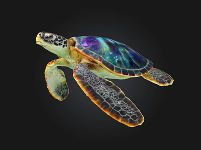 Colorful Sea Turtle With Purple Green Shell Yellow Edges And Spotted Skin Swimming 3d model