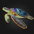 Colorful Sea Turtle With Purple Green Shell Yellow Edges And Spotted Skin Swimming