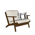 Modern Leisure Chair with Solid Wooden Frame Light Colored Fabric Cushion and Geometric Pattern Pillow