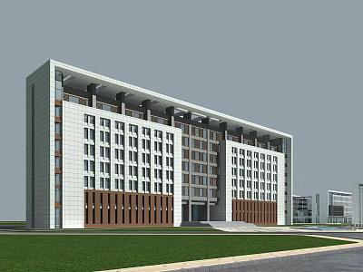 Modern Office Building Exterior With Symmetrical Structure White Brown Facade And Large Windows 3d model