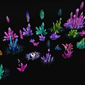 Vibrant Art Installation With Colorful Crystal Clusters On Black Background