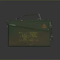 Rustic Military Green Metal Ammunition Box Decorative Ornament Set With Yellow Letters And Red Sign
