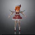 Anime Style 3D Character Model With Red Hair White Hat Pink Dress And Decorative Arms