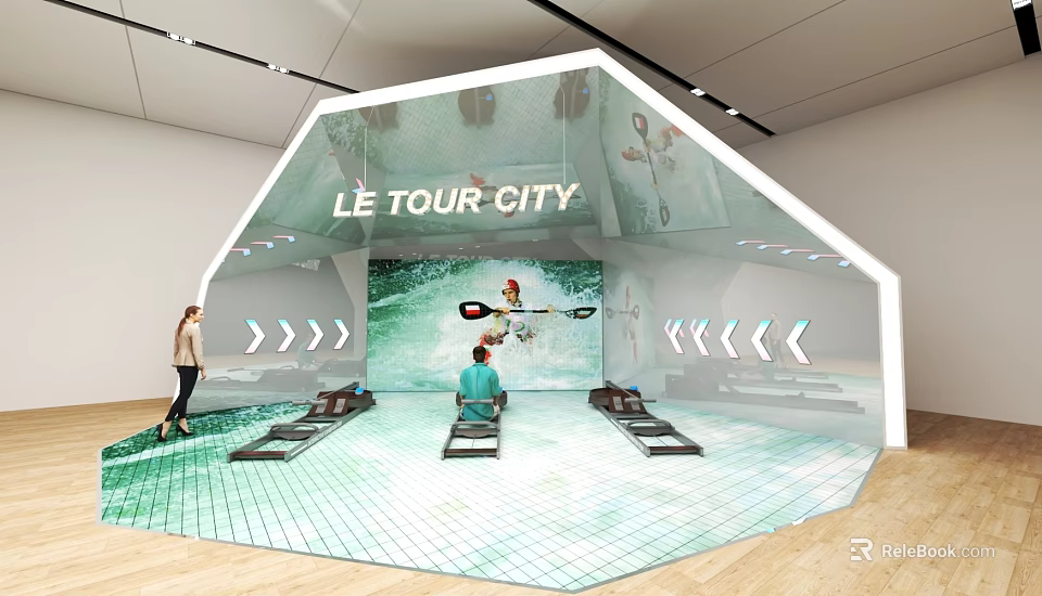 LE TOUR CITY Experience Zone With Surfing Scene Simulated Water Floor Seats And Pedal Devices 3d model 