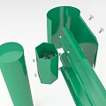 Durable Green Metal Guardrail with Sturdy Posts Horizontal Striped Beams and Bases