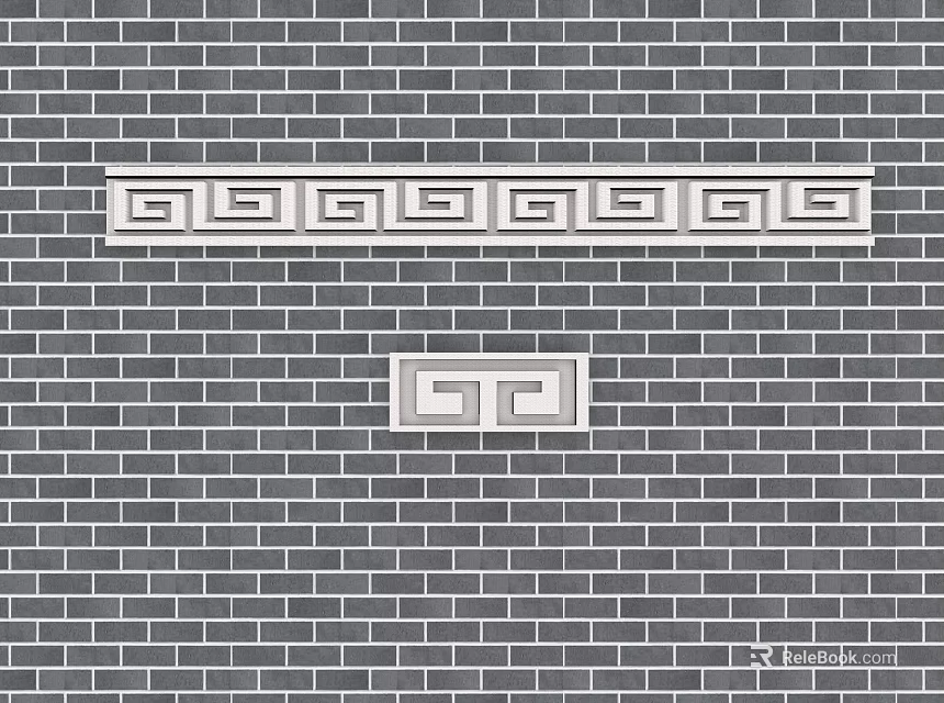 Decorative Geometric Carvings on Gray Brick Wall with Horizontal and Square Patterns 3d model 