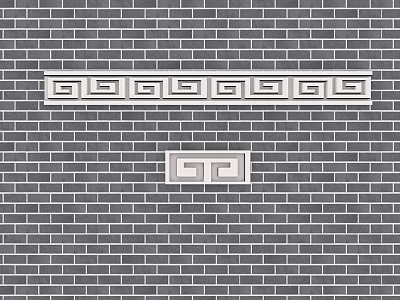 Decorative Geometric Carvings on Gray Brick Wall with Horizontal and Square Patterns 3d model